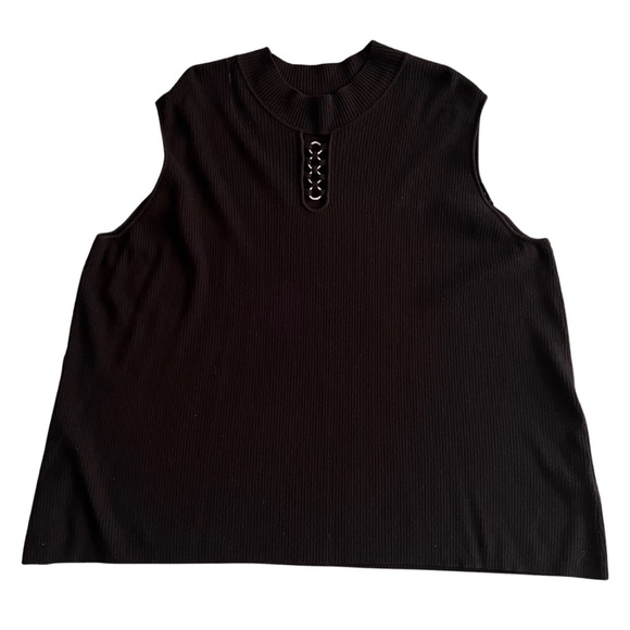 SZ 5X SLEEVELESS BLACK KNIT TOP WITH SILVER ACCENTS AND RUFFLED COLLAR - Picture 3 of 8